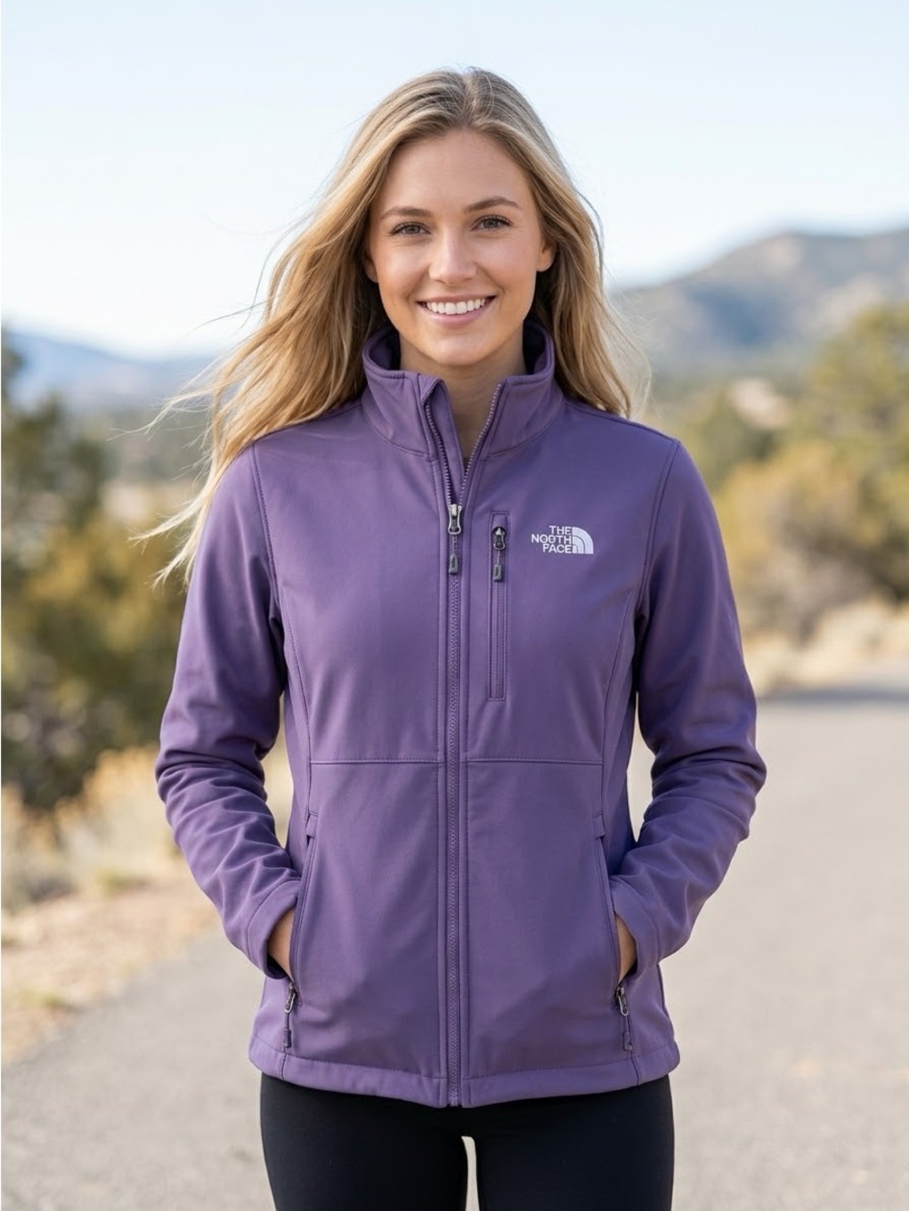 THE NORTH FACE Purple Fleece Lined Full Zip Outdoor Jacket Softshell